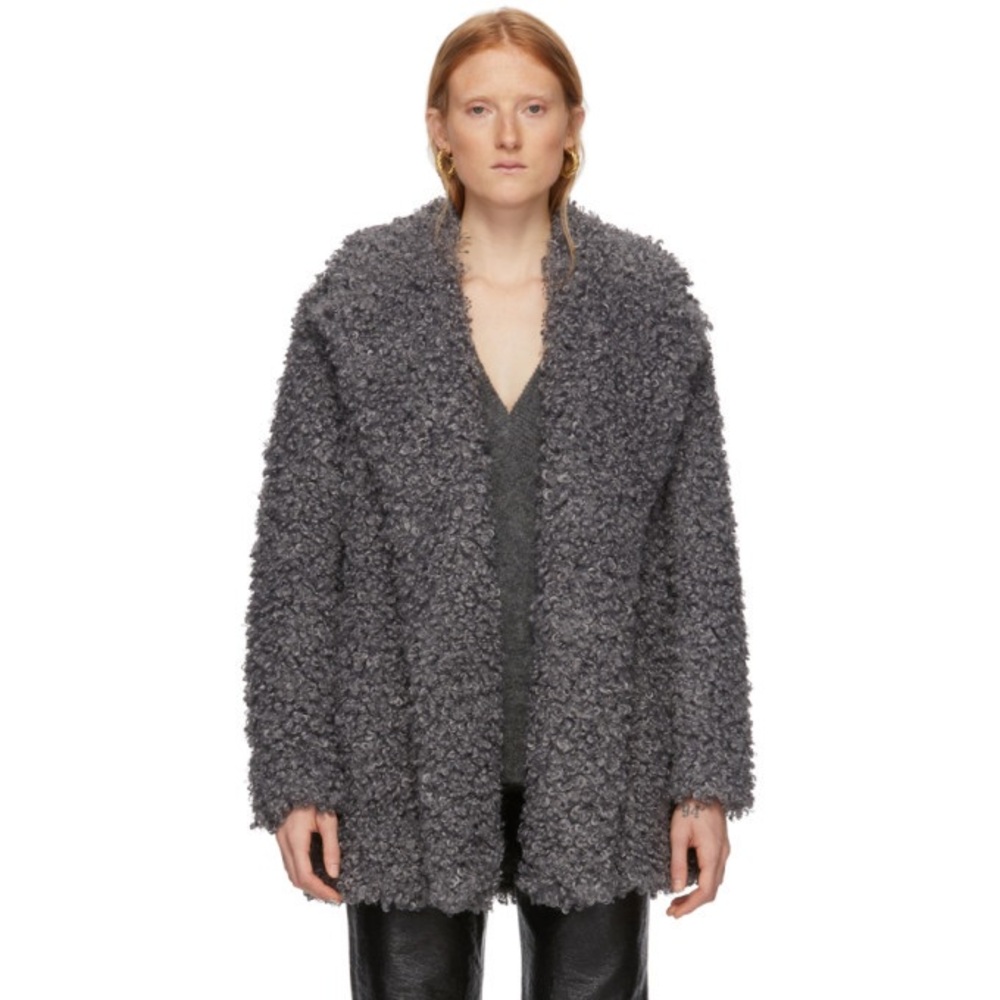 EUC $750 Tibi Grey Faux Curly Lamb Coat - Picture 2 of 16